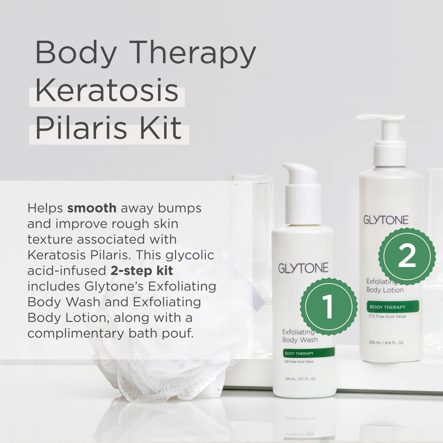 Glytone KP Kit for Keratosis Pilaris - Exfoliating Body Wash, Lotion